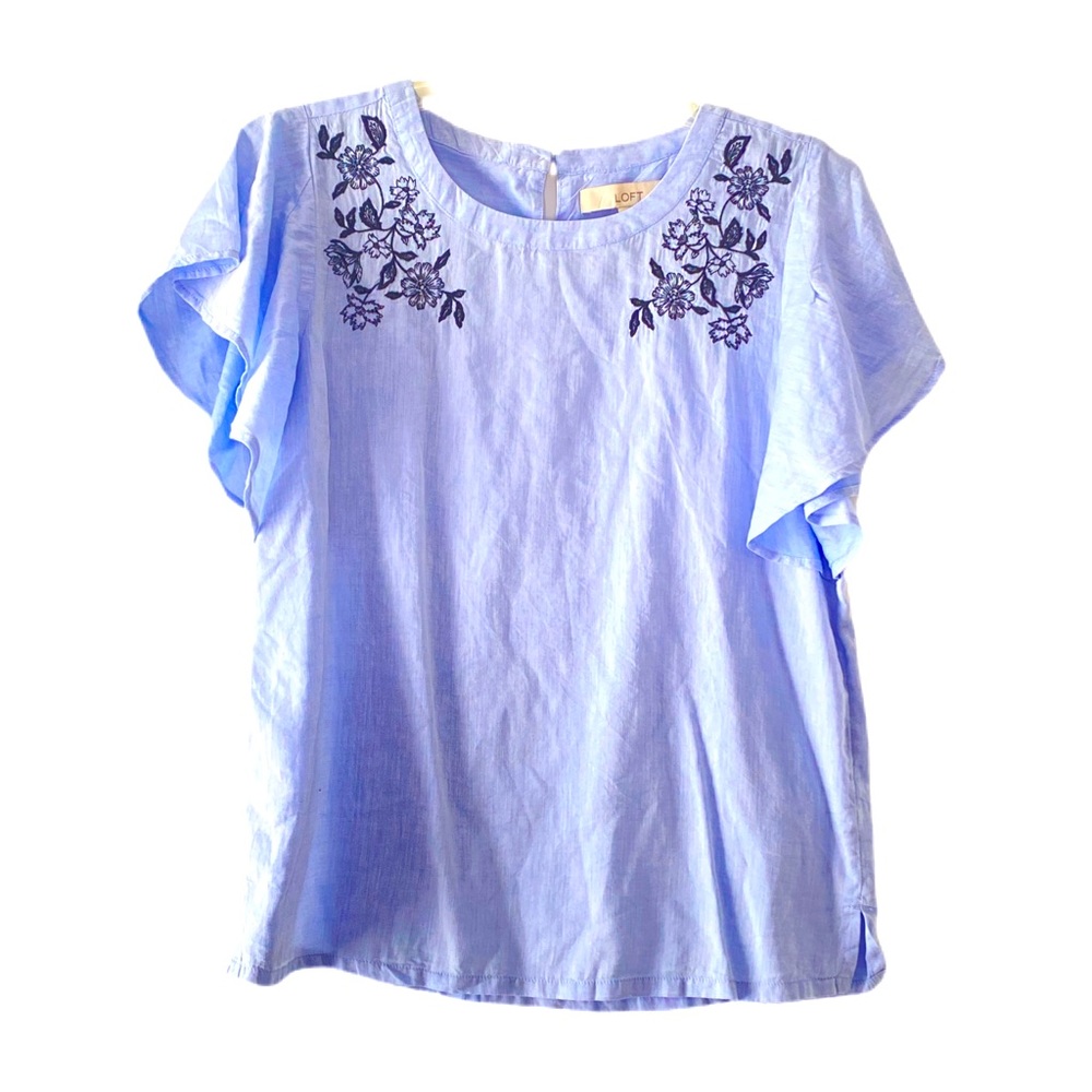Loft Light Blue Top  w/ embroidery detail Sz S